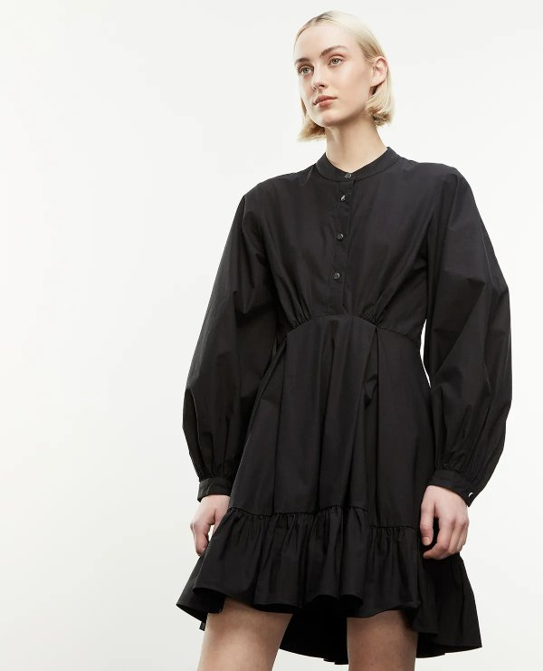 Shirt-style buttoned black dress
