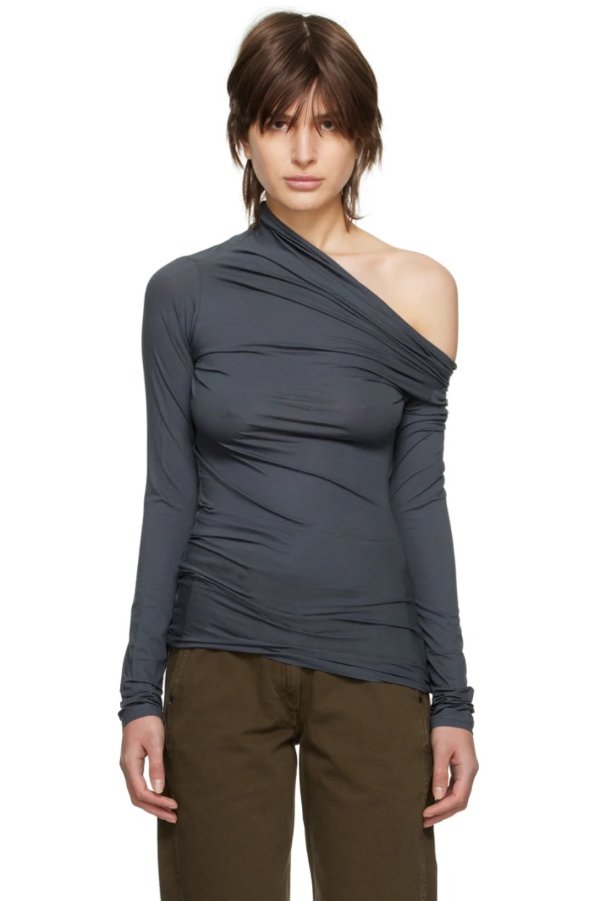Gray Foldover Long Sleeve T-Shirt