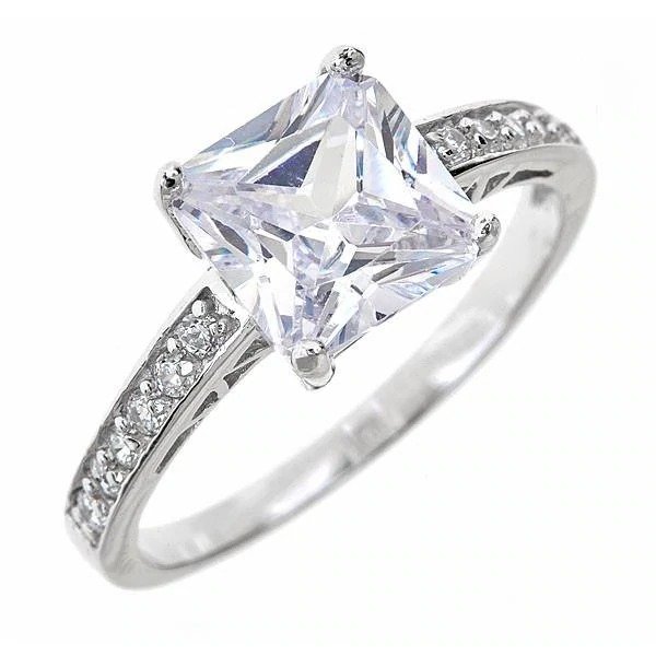 Sterling Silver Princess Cut CZ Engagement Ring