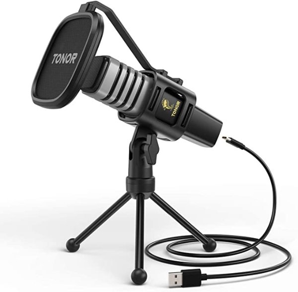 TONOR Condenser Computer PC Mic with Tripod Stand, Pop Filter