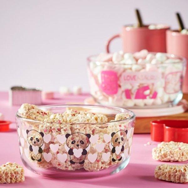 PandaLove4-cupGlassFoodStorageContainerwithPinkLid