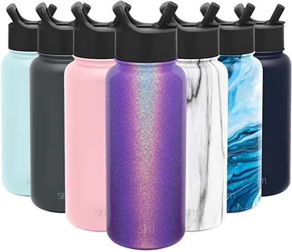 Modern Insulated Water Bottle with Straw Lid 1 Liter Reusable Wide Mouth Stainless Steel Flask Thermos, 32oz, Shimmer: Kunzite