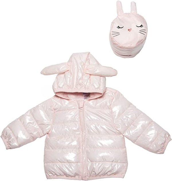 Baby Girls/Boys/Unisex Packable, Insulated, Hooded Character Jacket with Pouch for Infant/Toddler, 0-24 Months