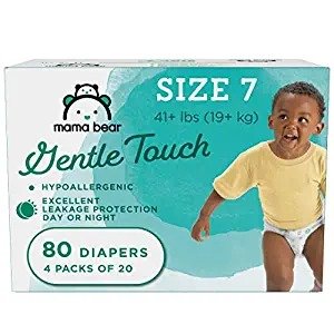 Amazon Brand - Mama Bear Gentle Touch Diapers, Hypoallergenic, Size 7, 80 Count (4 packs of 20)