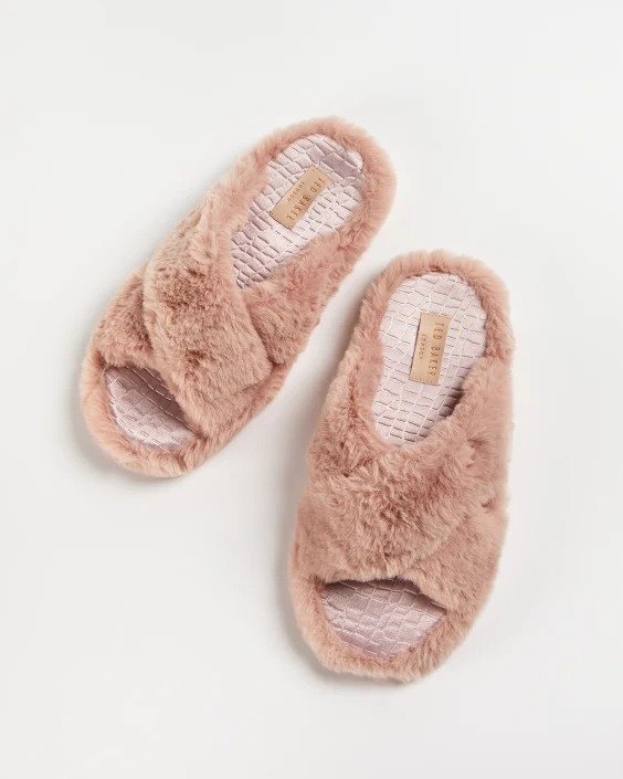CAMEO Faux fur cross over slippers
