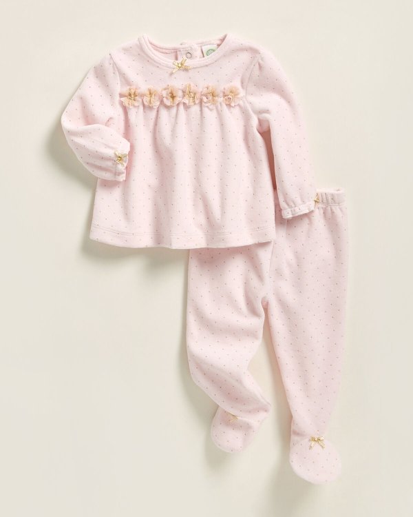 (Newborn/Infant Girls) Two-Piece Velour Gold Shine Tunic & Footed Pants Set