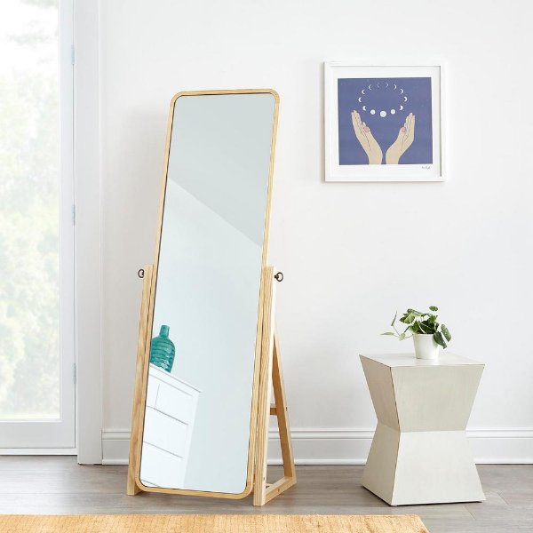 Natural Finish Standing Mirror with Curved Edges (21 in W. X 59 in H.)