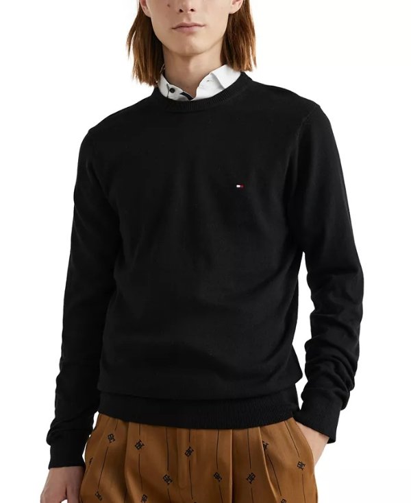 Men's Regular-Fit Pima Cotton Cashmere Blend Solid Crewneck Sweater