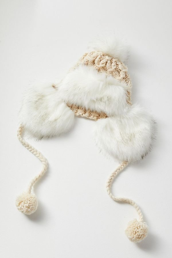 Cable Knit Faux Fur Trapper Hat