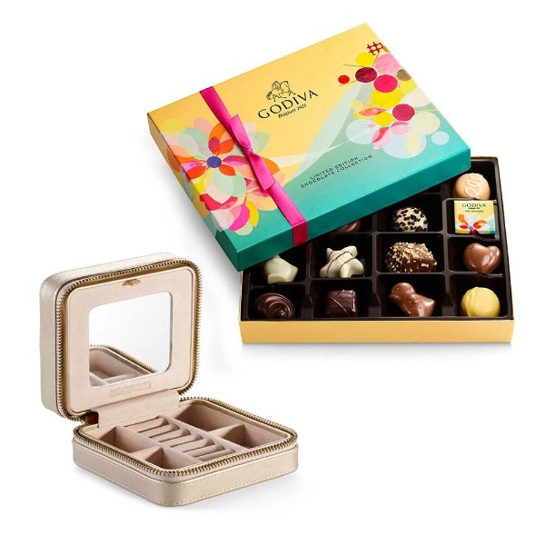Travel Jewerly Case with Spring Assorted Chocolate Gift Box, 16 pc.