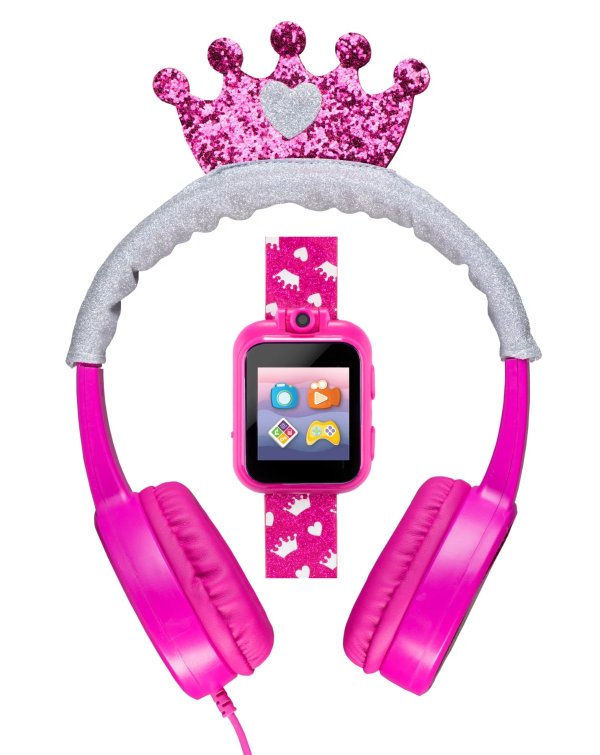 Girls Headphones & Smartwatch Set - Fuchsia Crown 900292M-40-Q01