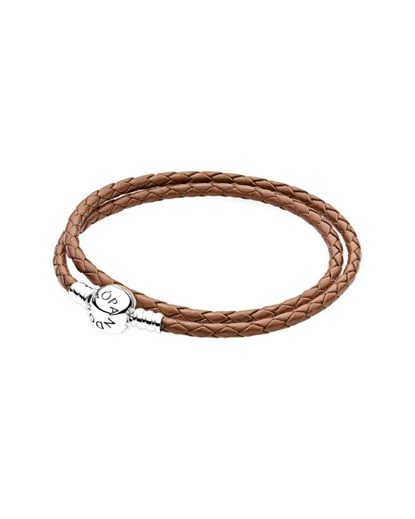 Charm Carrier Brown & Silver Braided Double Leather Charm Bracelet