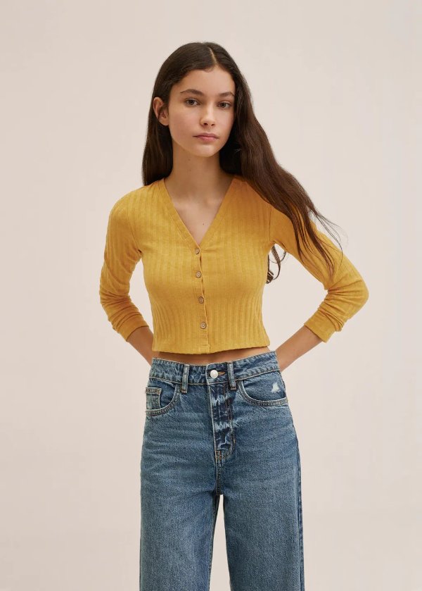 Ribbed long-sleeved t-shirt - Teenage girl | Mango Teen USA