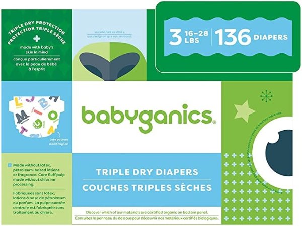 Size 3, 136 count, Absorbent, Breathable, Triple Dry Protection Diapers