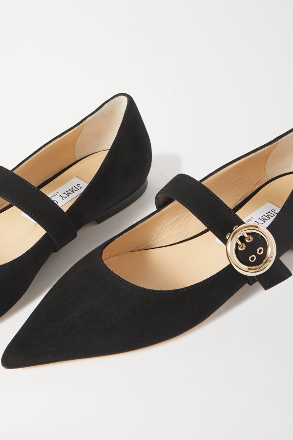 Gela buckled suede point-toe flats