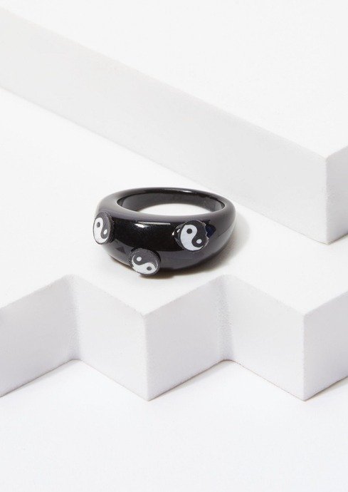 Black Clay Yin Yang Acrylic Ring