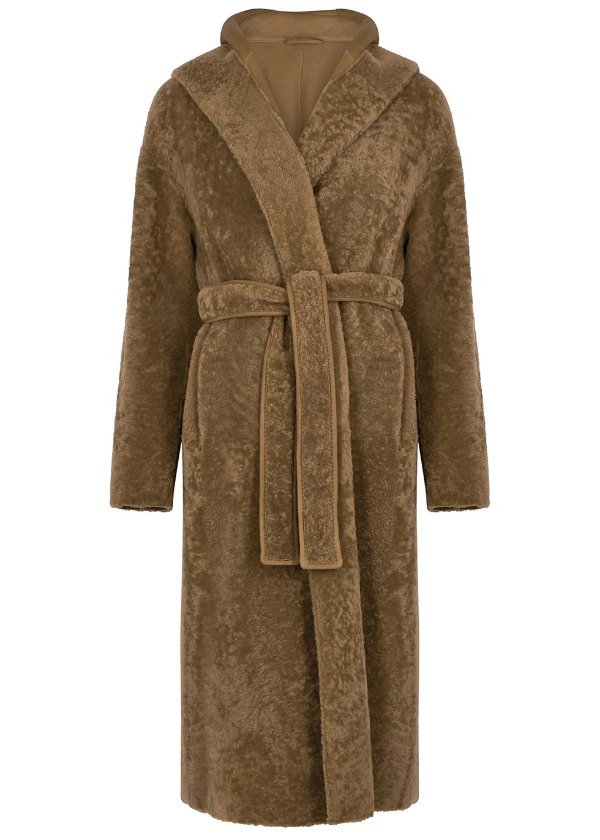 Camilla brown hooded shearling coat