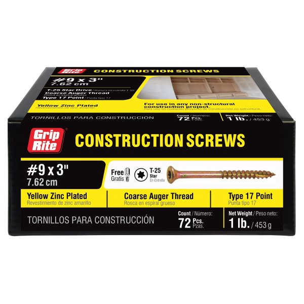 #9 3 in. Star Drive Gold Construction Wood Screw 1lb.