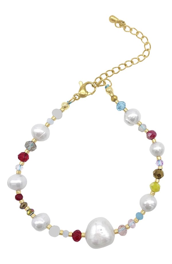 14K Yellow Gold Plated 8-8.5mm Freshwater Pearl Beaded Bracelet