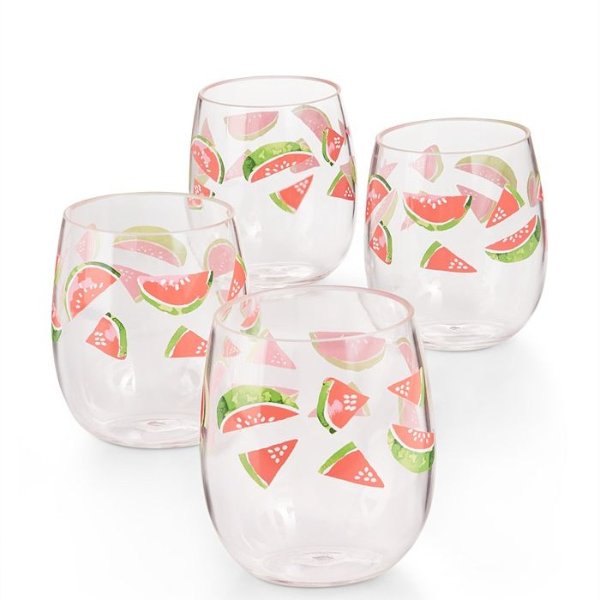 BBQ Watermelon Acrylic Stemless Wine Glasses, Set of 4, Created for Macy's