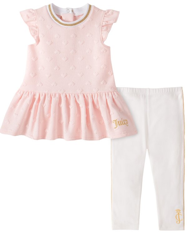 女婴粉色裙式上衣+打底裤
