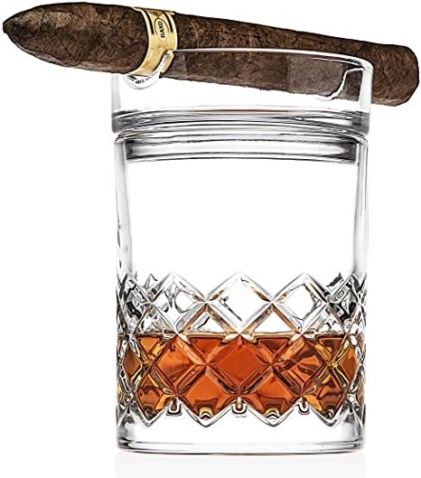 Cigar Whiskey Glass Set - Old Fashioned Whiskey Glass and Cigar Holder Bar Set