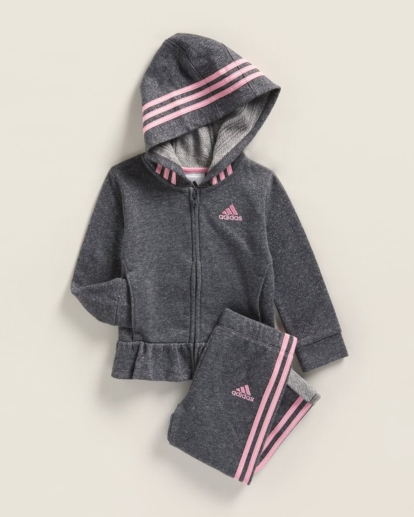 (Infant Girls) Two-Piece Sparkle Full-Zip Jacket & 3-Stripe Pants Set