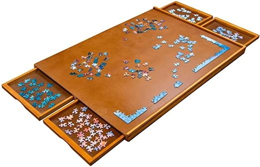 Puzzle Board | 23” x 31” Wooden Jigsaw Puzzle Table w/ 4 Storage & Sorting Drawers | Smooth Plateau Fiberboard Work Surface & Reinforced Hardwood | for Games & Puzzles Up to 1,000 Pieces