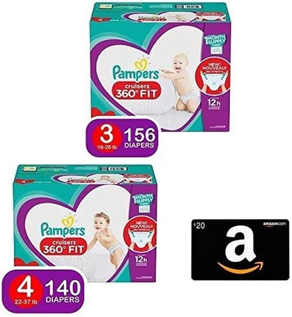Pull On Diapers Size 3 - Cruisers 360˚ Fit Disposable Baby Diapers withPull On Diapers Size 4 and Amazon.com $20 Gift Card in a Greeting Card