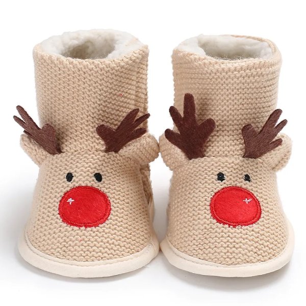 Baby / Toddler Christmas Cartoon Elk Fleece Lined Prewalker Shoes
