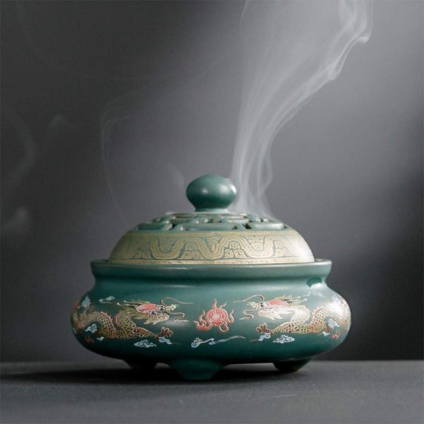 sexeeg 龙装饰陶瓷香炉+48盘香