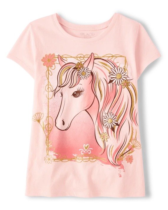 Girls Short Sleeve Horse Graphic Tee | The Children's Place - PETAL