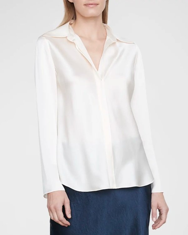 Bias-Cut Button-Front Silk Shirt