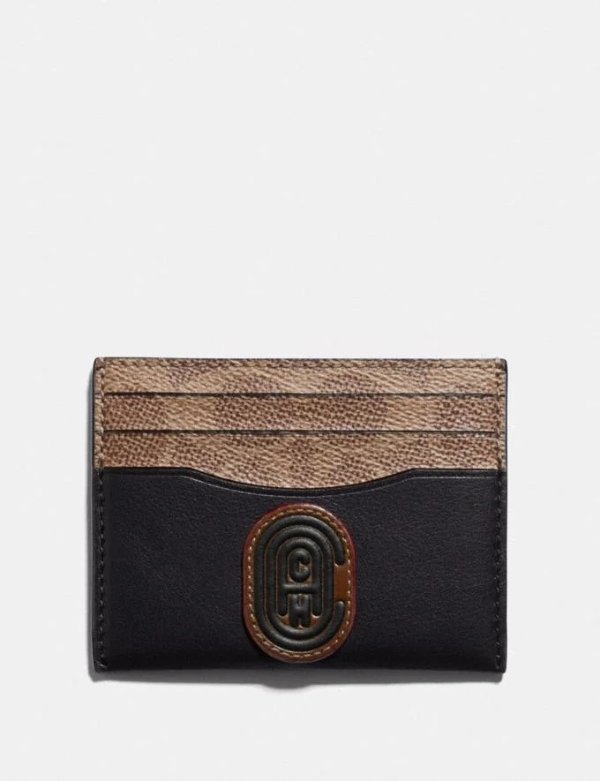 Card Case With Signature Canvas Blocking and Coach Patch