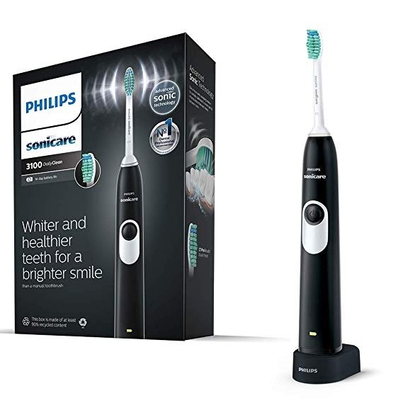 Sonicare DailyClean 3100 Electric Toothbrush, Black ProResults Brush Head (UK 2-Pin Bathroom Plug) HX6221/67
