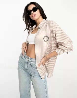 ASOS Weekend Collective oversized striped shirt in camel