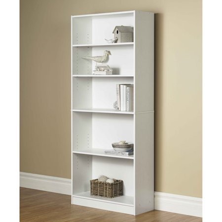 72" 5-Shelf Wide Bookcase, White