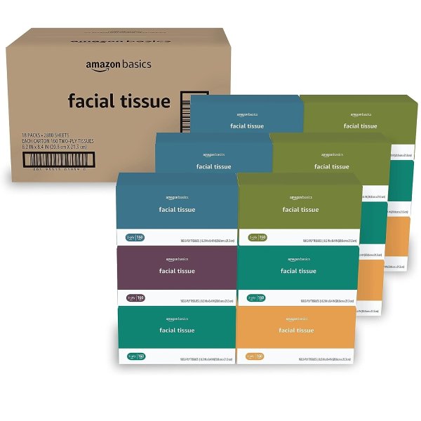 Amazon Basics Facial Tissue, 2-Ply, 2880 Count