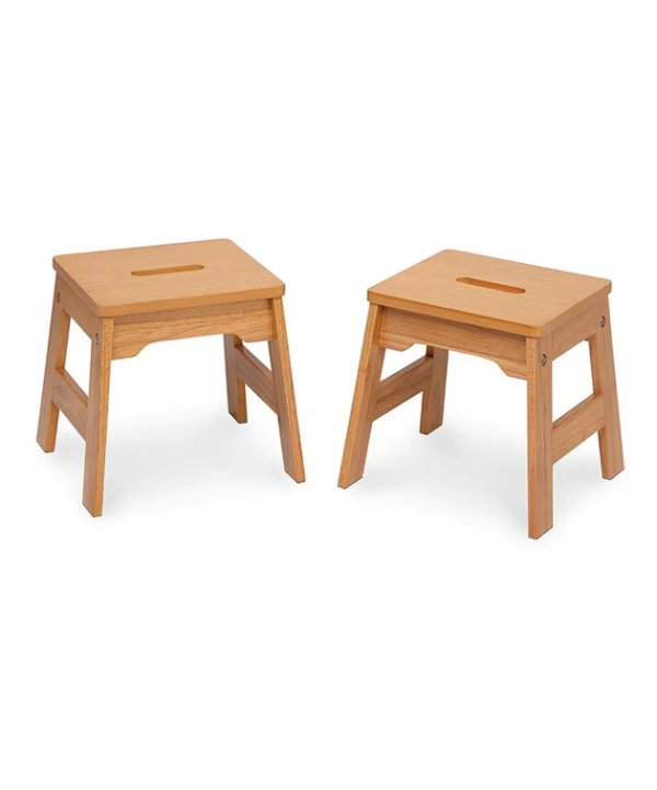 Natural Wood Stool - Set of Two