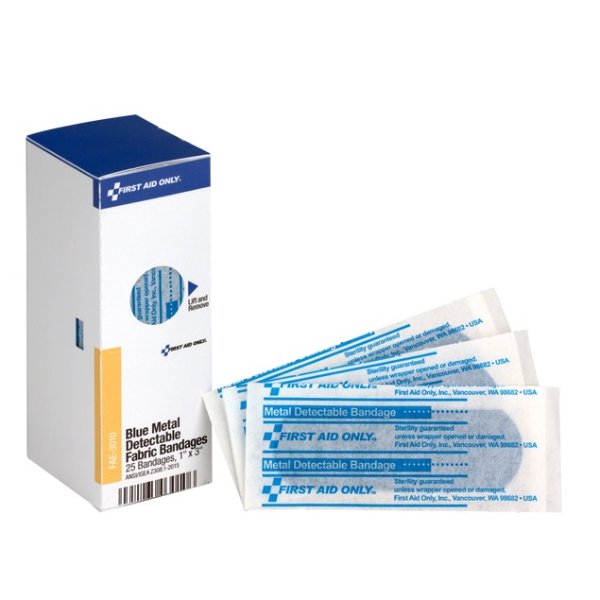 1" x 3" Visible Blue Metal Detectable Bandage | Red Cross Store