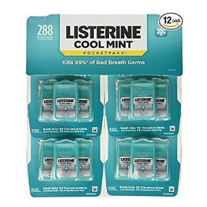 Listerine Cool Mint Pocketpaks Breath Strips, 12-24-Strip Pack total 288 strips @ Amazon.com