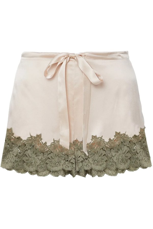 Lace-trimmed silk-satin shorts