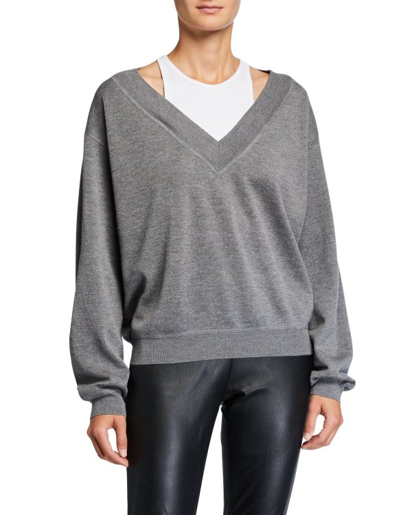 Bi-Layer V-Neck Wool Sweater