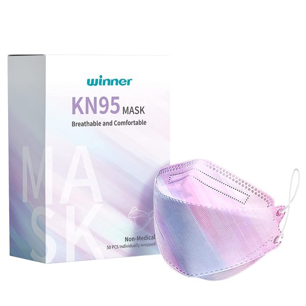 KN95 Face Masks Individually Wrapped 50 Pack 4 Layer Protection Breathable Mask Filtration>95% with Comfortable Elastic Ear Loop, Gradient Pink