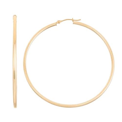 14k Gold Tube Hoop Earrings - 60 mm