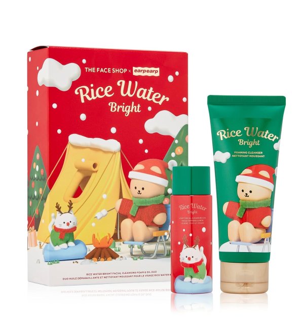 Rice Water Bright Holiday Set | Face Wash for Sensitive,Combination & Oily Skin | Gentle Hydrating Daily Facial Cleansing Oil & Foam Bundle | K-Beauty,Korean Skincare Set