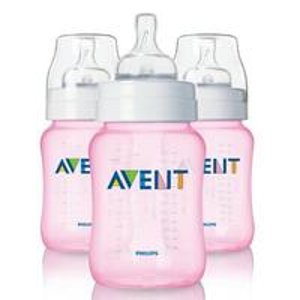 Philips AVENT BPA Free Classic Polypropylene Bottle, Pink, 9 Ounce, 3 Pack