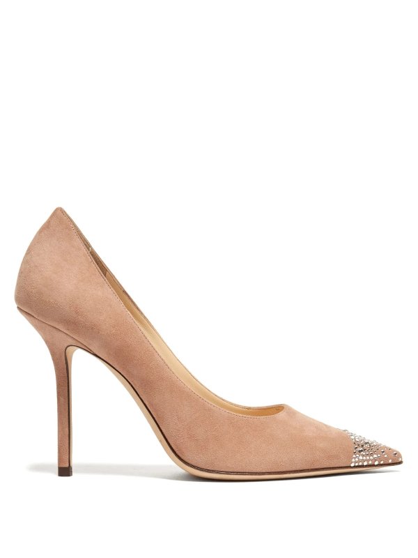 Love 100 suede and crystal pumps