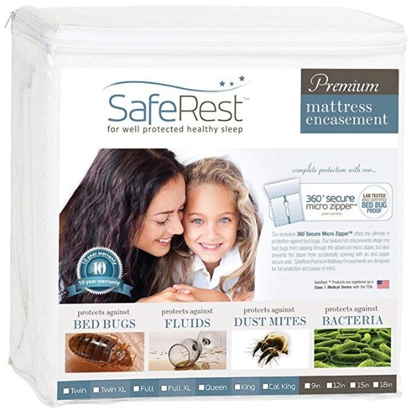 Premium Zippered Mattress Encasement - Lab Tested Bed Bug Proof, Dust Mite and Waterproof - Hypoallergenic, Breathable, Noiseless and Vinyl Free (Fits 9-12 in. H) - Full Size