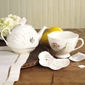 Lenox 蝶舞花香陶瓷茶壶+茶杯+托盘套装